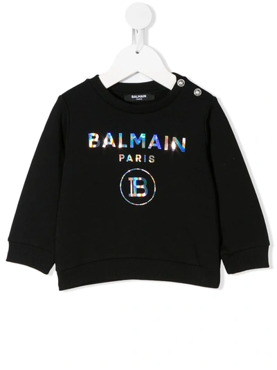Balmain Black Sweatshirt With Double Logo For Babygirl