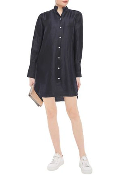 Frame Clean Linen-blend Mini Shirt Dress In Navy