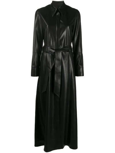 Nanushka Asayo Belted Vegan Leather Midi Shirt Dress In Black