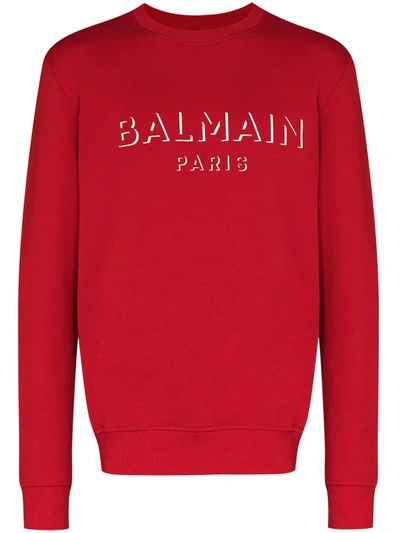 Balmain Logo-print Long-sleeve Sweatshirt In Red