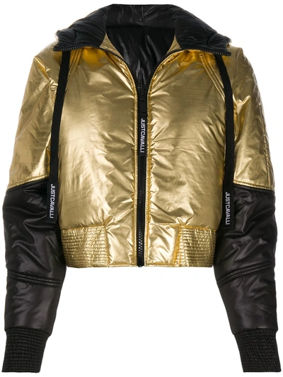 Just Cavalli Contrast-panel Hooded Puffer Jacket In Gold