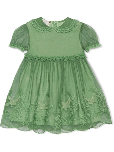 Gucci Baby Cotton Dress With Embroidery In Green
