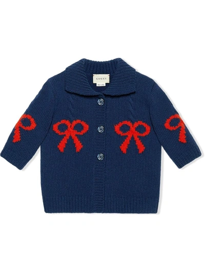 Gucci Baby Wool Bow Jacquard Coat In Blue
