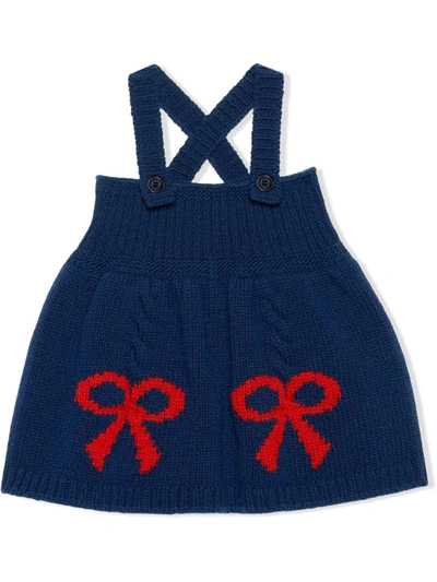 Gucci Baby Wool Bow Jacquard Dress In Blue
