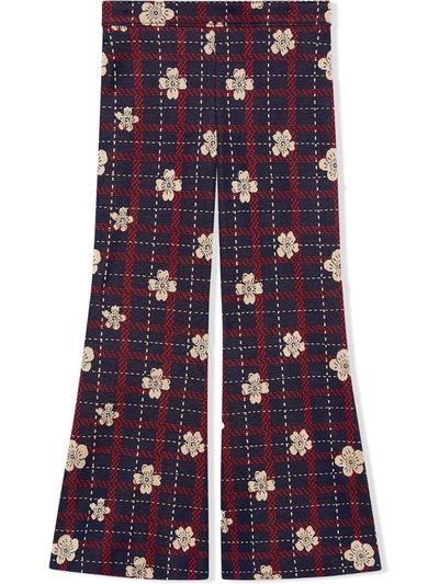 Gucci Kids' Children's Flower Check Cotton Trousers In Blue