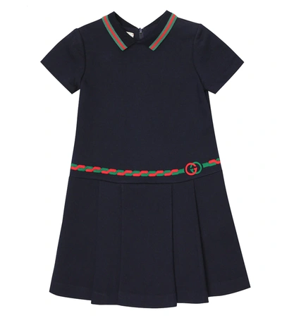 Gucci Kids' Children's Cotton Dress With Interlocking G In Classic Blue/mix
