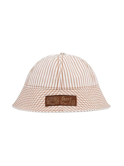 Gucci Baby Striped Cotton Bucket Hat In White ,brown