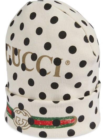 Gucci Babies' Logo-print Fine-knit Beanie Hat In White