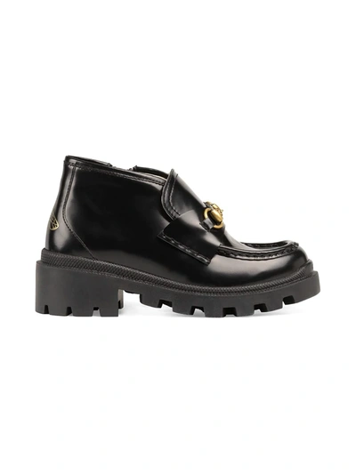 Gucci Black Leather Horsebit Harald Ankle Boots
