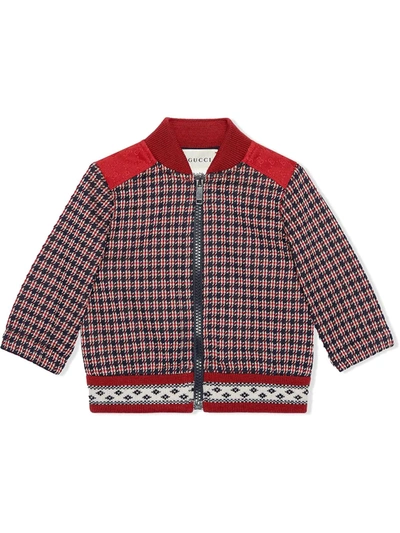Gucci Baby Houndstooth Cotton Jacket In Red ,blue
