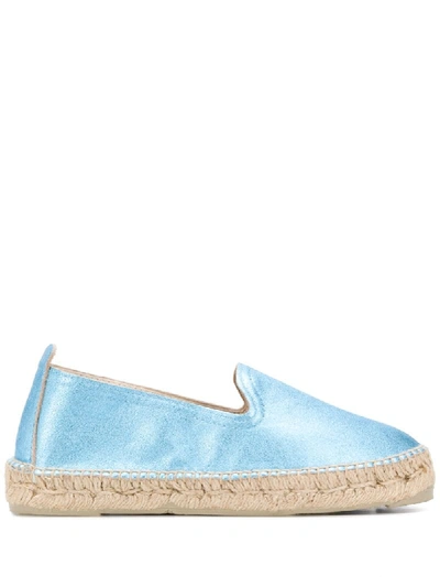 Manebi Calf Leather Metallic Round Toe Espadrilles In Blue