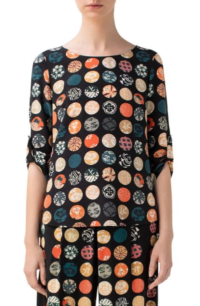 Akris Punto Wood Block Dot Silk Blouse In Multicolor/ Black