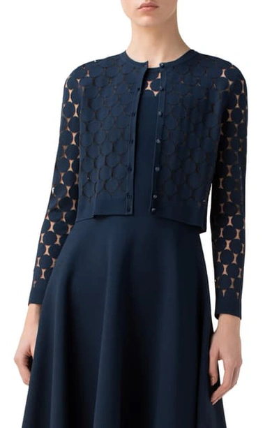 Akris Punto Dot Sheer Crop Cardigan In Navy