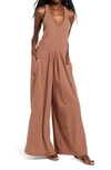 Free People Next Level Wide Leg Jumpsuit In Otter