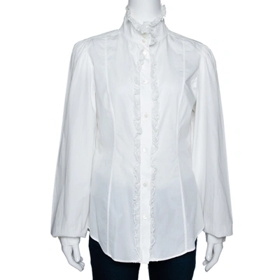 Pre-owned Dolce & Gabbana White Cotton Ruffled Lace Trim Shirt L