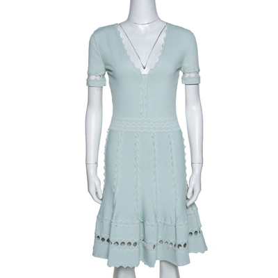 Pre-owned Alexander Mcqueen Egg Blue Knit Flute Sleeve Mini Dress M