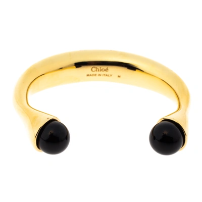 Pre-owned Chloé Darcey Black Bead Gold Tone Open Cuff Bracelet M