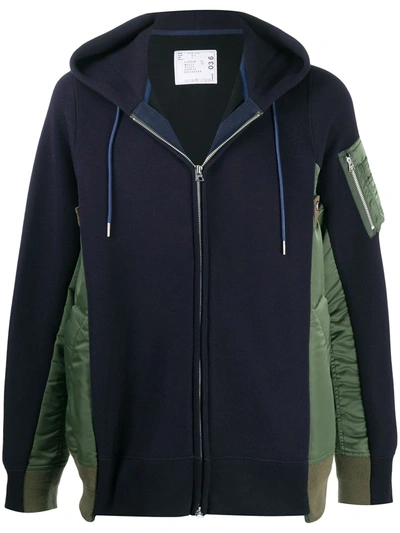 Sacai Contrast Panel Hooded Jacket In Blue