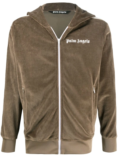 Palm Angels Logo-print Hooded Track Jacket In Brown