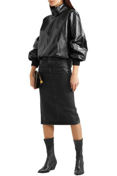 Givenchy Leather-paneled Denim Midi Skirt In Charcoal