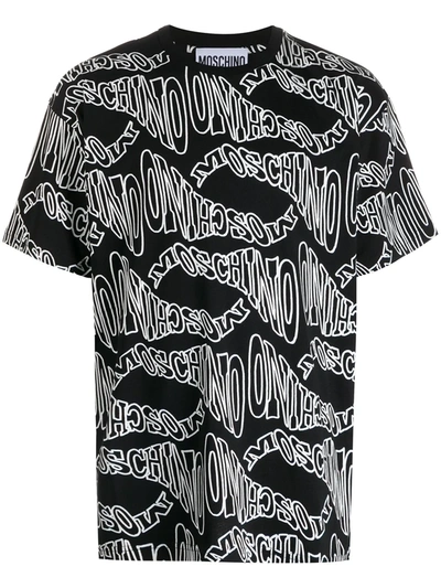 Moschino Oversized Warped Logo T-shirt In Black