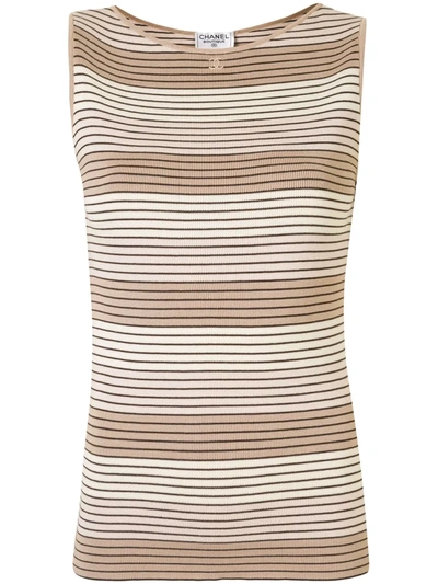 Pre-owned Chanel 1998 Striped Tank In White