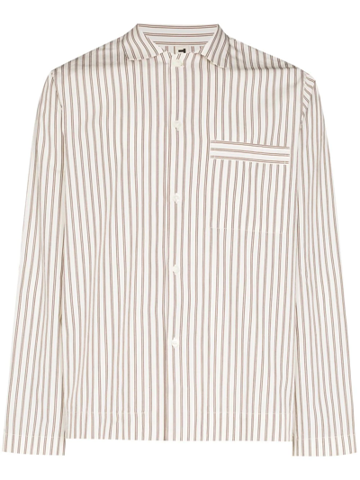 Tekla Camp-collar Striped Organic Cotton-poplin Pyjama Shirt In White