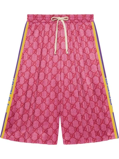 Gucci Logo-print Pleated Wide-leg Technical Jersey Shorts In Pink