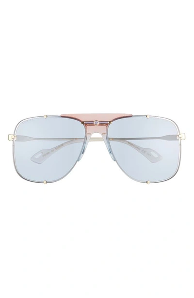 Gucci 63mm Oversize Gradient Aviator Sunglasses In Gold/ Light Blue
