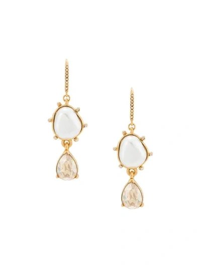 Oscar De La Renta Pearl And Crystal Drop Earrings In Gold