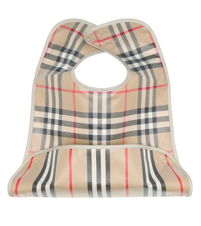 Burberry Babies' Kids Vintage Check And Icon Stripe Bib In Beige