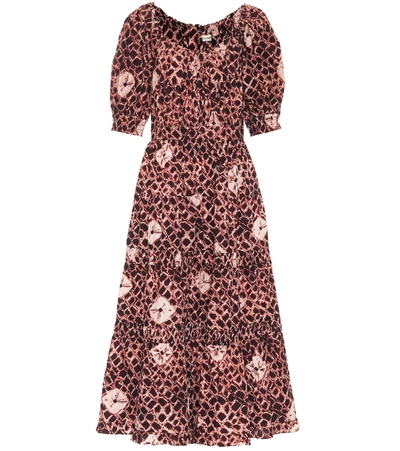 Ulla Johnson Colette Floral Cotton-poplin Midi Dress In Brown