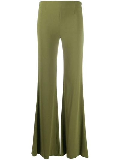 Galvan High-rise Flared Charmeuse Wide-leg Trousers In Green