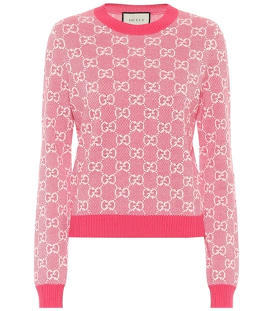 Gucci Gg Wool And Cotton Piqué Sweater In Fuxia/ivory