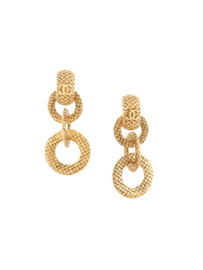Pre-owned Chanel Cc Shaking Hoop Earrings In Gold
