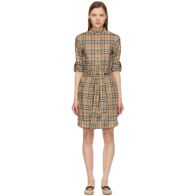 Burberry + Net Sustain Belted Checked Cotton-blend Poplin Mini Shirt Dress In Brown