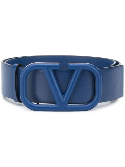 Valentino Garavani Garavani Vlogo Leather Waist Belt In Blue