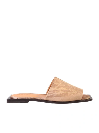 Ganni Square Toe Flat Sandals In Beige