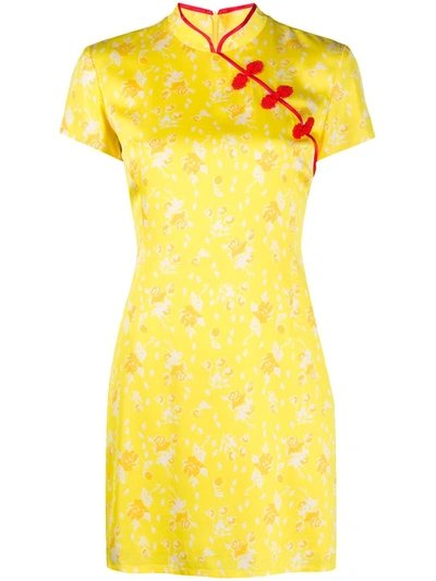 De La Vali Suki Floral-print Satin Mini Dress In Yellow
