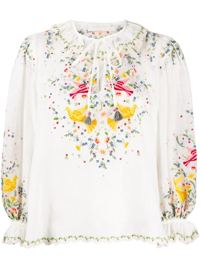 Zimmermann Carnaby Embroidered Ramie Blouse In Ivory