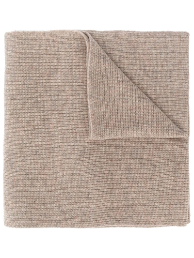Ganni Ribbed Lambswool-blend Scarf In Beige