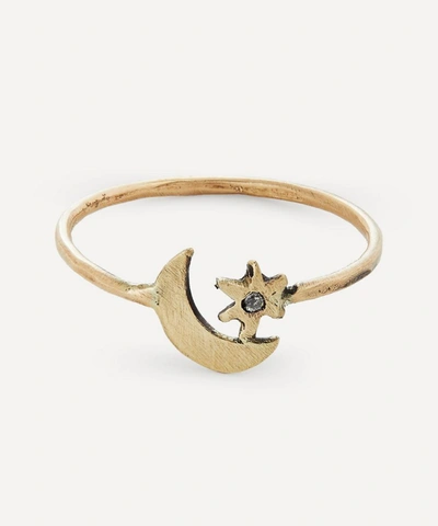 Acanthus Gold Diamond Star And Crescent Moon Ring