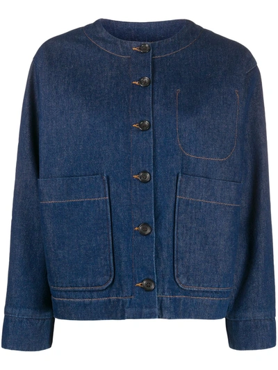 Apc Lucille Denim Collarless Jacket In Blue