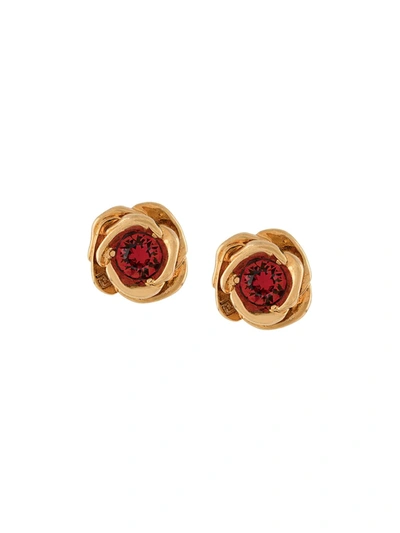 Versace Rose Embossed Earrings In Gold
