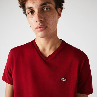 Lacoste Men's V-neck Pima Cotton Jersey T-shirt - Xl - 6 In Red
