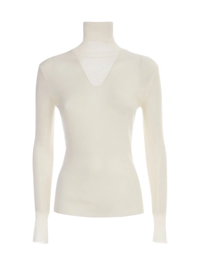 Nuur High Neck 100% Merino Wool Ribbed Sweater In White