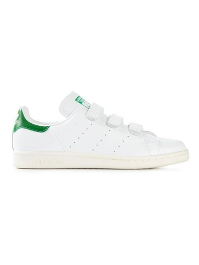 Adidas Originals Stan Smith Strap Leather Sneakers In White/green