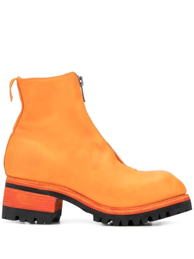 Guidi Front-zipped Ankle Boots In Orange