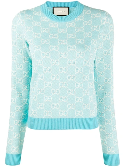 Gucci Gg-jacquard Wool-blend Sweater In Blue