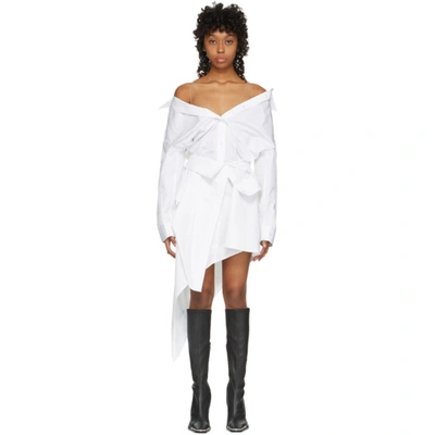 Alexander Wang White Off-the-shoulder Asymmetric Shirt Dress In